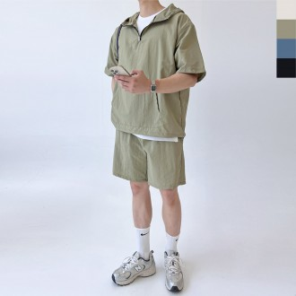 GSS ST360M Có Mũ Trùm Đầu Nam Anorak Bộ Cặp Đôi Quần Áo Tập Ngắn Tay Quần Short Thể Thao Bộ