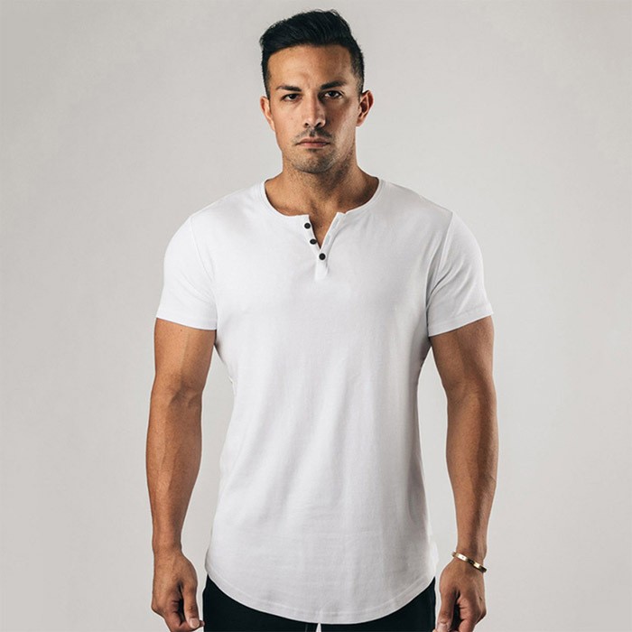 Áo thun nam tay ngắn cổ tròn chất cotton mềm mại có nút henley