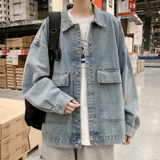 Áo khoác denim nam dáng rộng, áo khoác mùa thu, áo khoác giao mùa