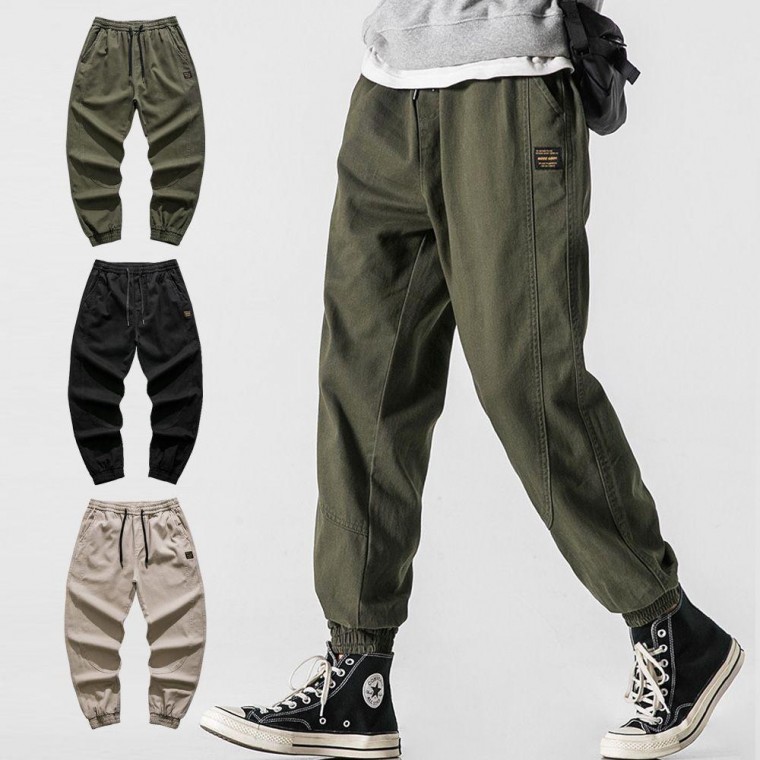 Quần jogger cotton nam có dây buộc quần sọc thông thường