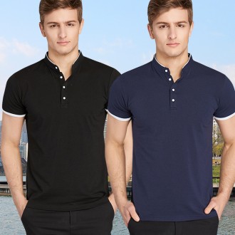 Áo thun nam tay ngắn cổ Henley cổ cotton kiểu Trung Quốc Áo thun có cổ mùa hè