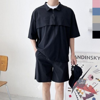 Nam Nửa Khóa Kéo Lên Bộ 1P Anorak Quần Short Tay Ngắn Huấn Luyện Nam Mùa Hè Tập Quần Áo Homewear Thể Thao