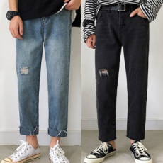 Quần Jean Nam Giặt Cắt Quần Jean Xanh Nhạt Quần Denim Quần Ống Suông INSUM13