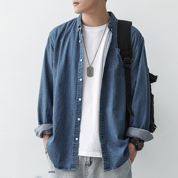 Áo sơ mi denim bỏ túi cơ bản Overfit hàng ngày IS-JK44