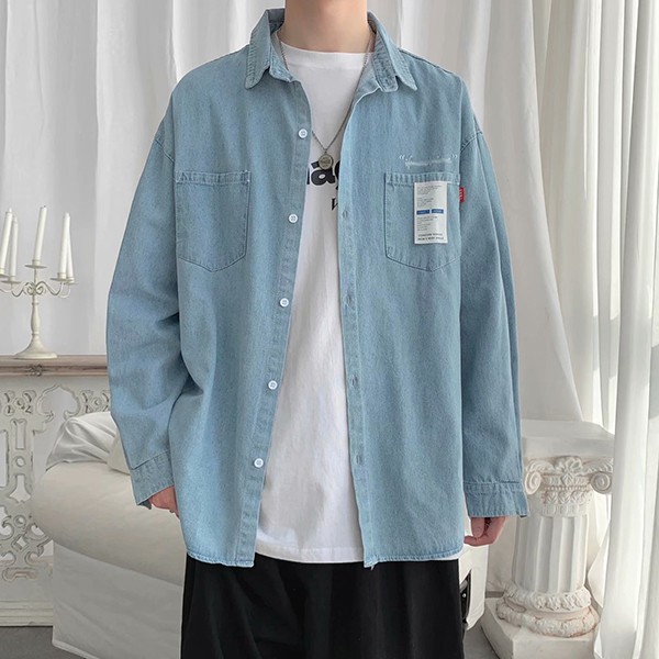 Áo sơ mi overfit nam dài tay denim 2 màu IS-JK47