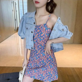 Áo khoác denim tay ngắn bóng, áo khoác denim mùa hè, áo liền quần ngắn mùa hè dành cho nữ, giản dị, sành điệu và rất linh hoạt