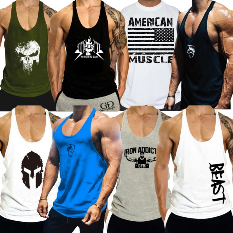 Tập thể hình tập thể dục crossfit in bể không tay tập gym mặc top nam nam hàng ngày mặc tập gym cơ bắp cơ thể người đàn ông bể