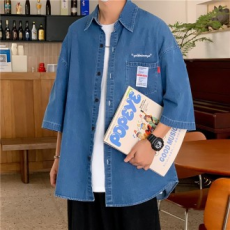 Denim Nam Overfit 2 Màu Xanh Đậm Xanh Nhạt Áo Sơ Mi Tay Ngắn IS-JK37