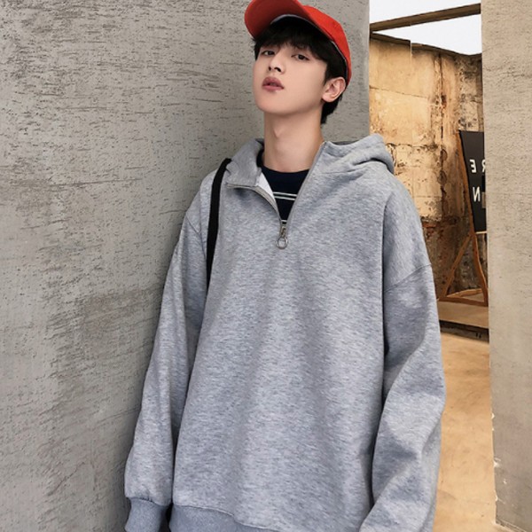 Áo hoodie trơn Hunorak, lớp lót chải xước, khóa kéo một nửa IS-ANR02