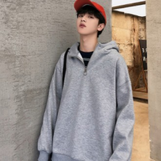 Áo hoodie trơn Hunorak, lớp lót chải xước, khóa kéo một nửa IS-ANR02