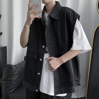 Áo vest denim áo khoác denim áo vest nam màu xanh nhạt áo khoác ngoài INSUM226