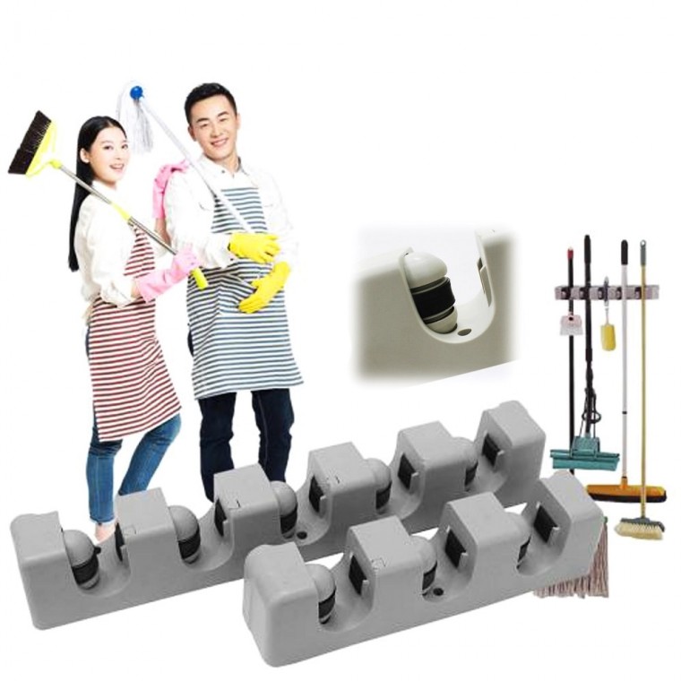 Chốt đẩy 5 lỗ một chạm, giá đỡ chổi, Móc treo dụng cụ vệ sinh một chạm, móc treo đựng đồ, hộp đựng, giá đỡ chốt đẩy, móc treo đa năng