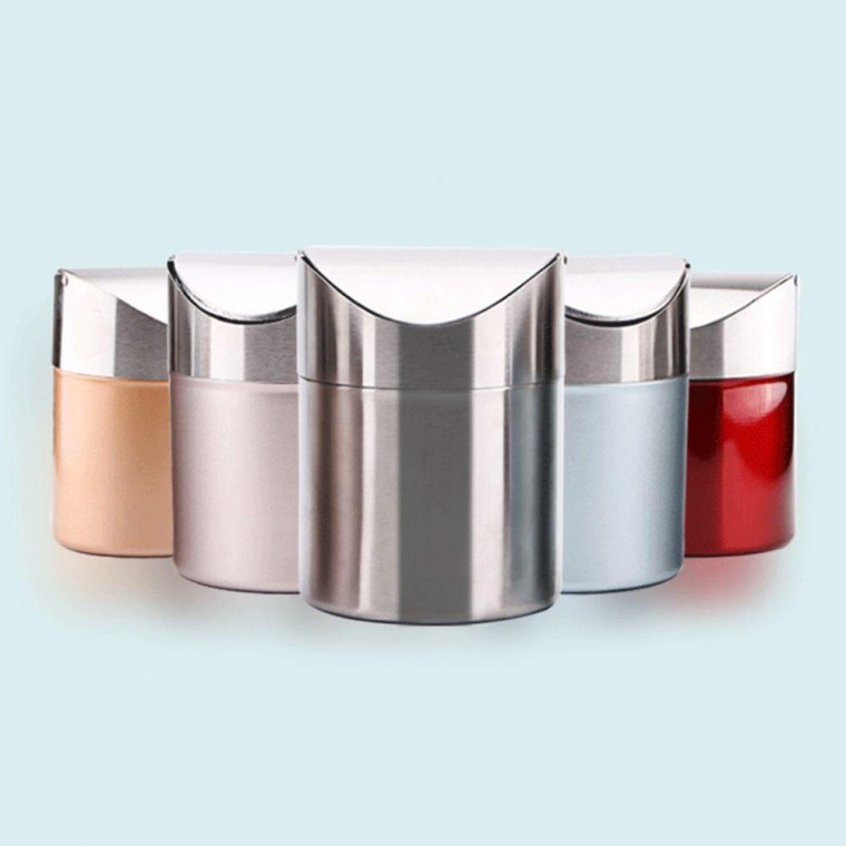 Khách sạn Mini Thùng Rác Inox Nắp Vanity Thùng Rác Có Thể Để Bàn Nhỏ Bàn Trang Điểm Đa Năng Màu Nội Thất