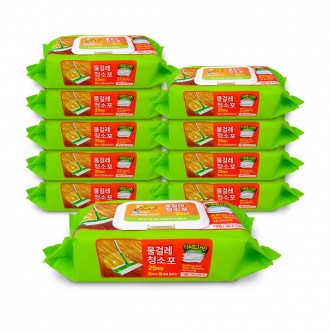 25 tờ khăn lau nhà ướt cao cấp (size lớn 38x20cm), 10 dụng cụ lau nhà, 10 gói miếng đẩy cây lau nhà