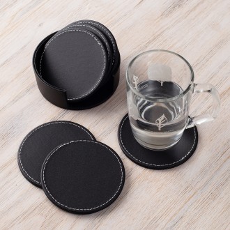 Bộ Coaster Da Mocle Circle 6P Bộ Lót Ly Trà Đen