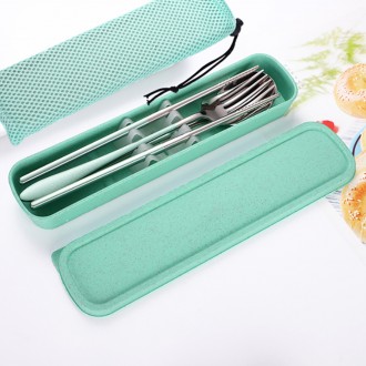 Hi Cooking Bộ Thìa Và Nĩa Di Động Hộp Đựng Đồ Ăn Trưa Hộp Dao Kéo Màu Xanh Lá Cây