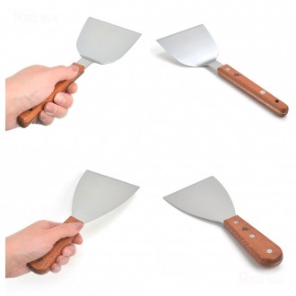 Thép không gỉ bánh kếp hành lá Hamburger patty flipper Flipper Tấm sắt Dụng cụ cạo Hera Tổng chiều dài 21,5cm 22,9cm 24cm 27cm