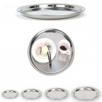 Nhà hàng Cafe Quán Cà Phê Tròn Inox Bạc Khay Phục Vụ Khay Đường Kính Khay 30.5cm 33.5cm 36.5cm 39.3cm 43cm