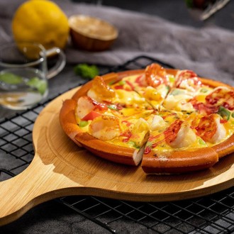 Khay đựng pizza bằng tre có tay cầm khay đựng pizza (tròn)