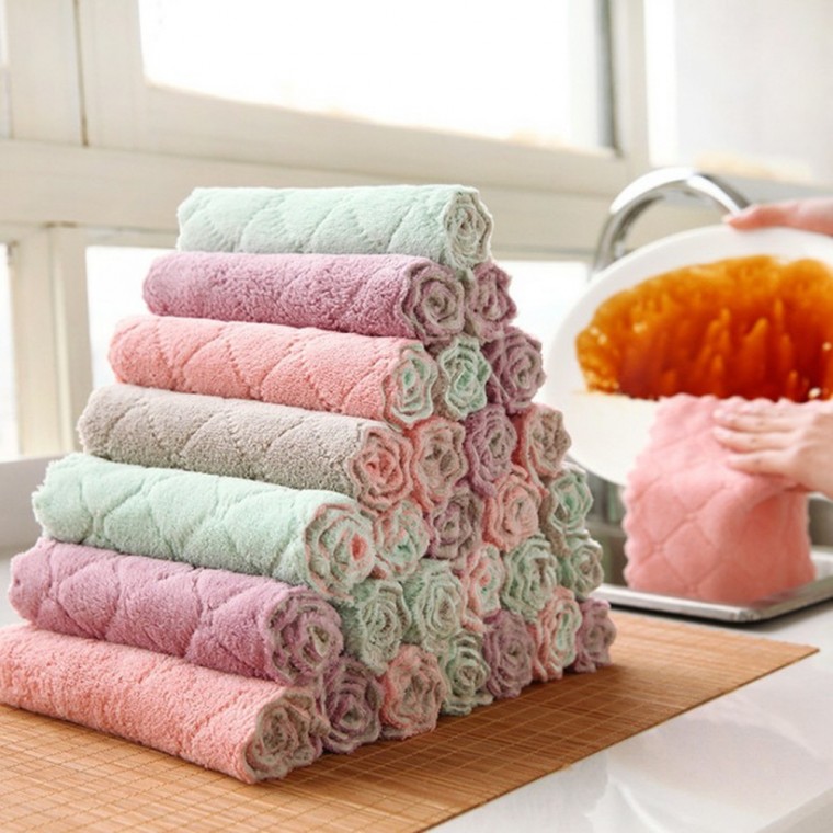 Magic Khăn Rửa Bát Microfiber Nhung 2 Mặt Có Thể Giặt Dùng Một Lần Magic Cuộc Sống Nhà Bếp Khăn Rửa Bát Nhỏ, Vừa, Lớn, 10 Tờ