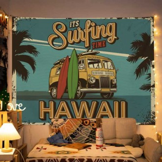 Poster màn hình vải lướt sóng kiểu Hawaii treo tường (Cỡ 4)