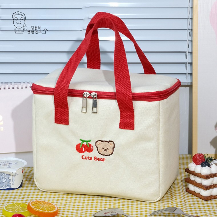 Túi cách nhiệt Cherry Bear Túi dã ngoại đựng đồ ăn trưa cho bé Túi hộp đựng đồ ăn trưa