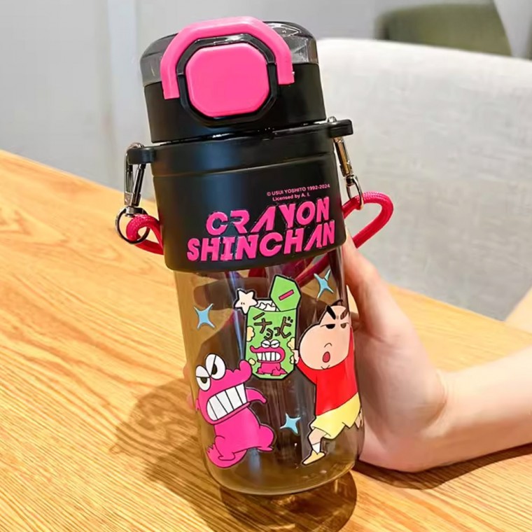 Bình nước ống hút nhiều màu Crayon Shin-chan 650ml-đen