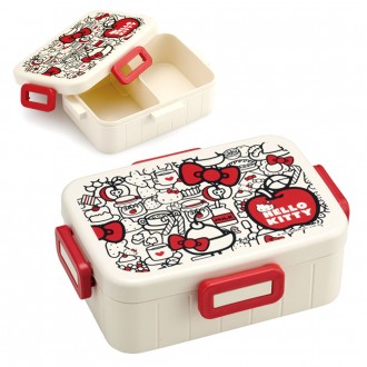 Hộp cơm trưa kiểu trượt ván Hello Kitty food hộp cơm bốn mặt màu đỏ 650ml