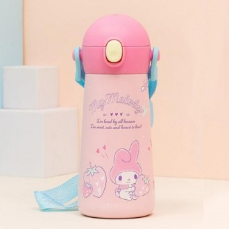 Bình Nước Sanrio My Melody 460ml The Chai Dây Đeo Vai Một Chạm