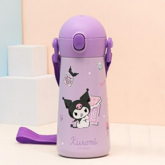 Bình nước đôi bằng thép không gỉ Sanrio Kurumi Chai có dây đeo vai một chạm 460ml