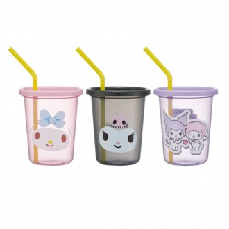 Skater My Melody Kuromi Straw Tumbler 3P Set 320ml Cốc đựng nước có ống hút