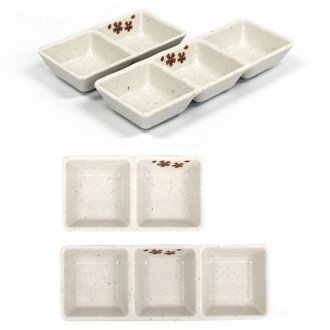 Đĩa chia 2 ngăn Melamine 3 ngăn tỏi phong cách Hàn Quốc ssamjang chojang xì dầu gia vị sốt jongji Bát dài 13,8cm 20cm