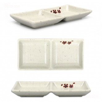 Melamine Hanjeongsik 2 ngăn Jongji Đĩa chia sẻ Bát chia nước tương Nhật Bản Chojang Wasabi Nước sốt gia vị Bát dài 19,5cm