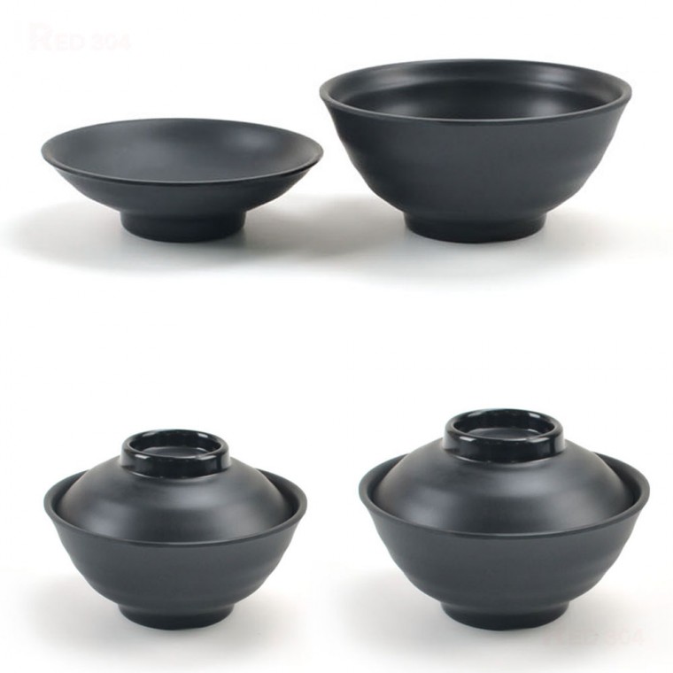 Bát cơm Nhật Melamine màu đen Bát Donburi Domburi Đường kính 12,4cm 14,1cm Bao gồm nắp