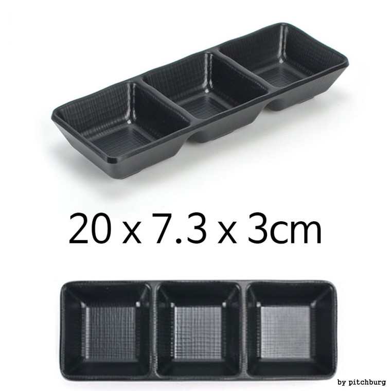 Bát giấy dài 3 ngăn melamine MLM đen bát 20x7.3x3cm 1p