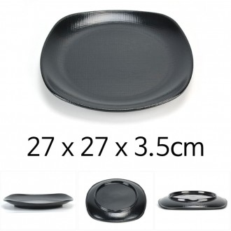 Bát đĩa Melamine cao cấp MLM màu đen 27x27x3,5cm 1p