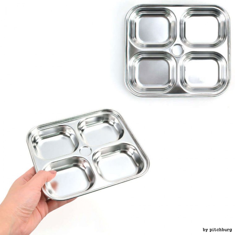 Bát ăn kèm inox cho trẻ em Đĩa phụ đĩa trước 4 miếng vuông 17x15x2.3cm 1p