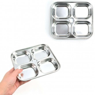 Bát ăn kèm inox cho trẻ em Đĩa phụ đĩa trước 4 miếng vuông 17x15x2.3cm 1p