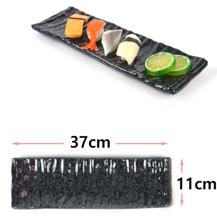 Đĩa sushi cuộn dài melamine hoa mận 37x11x2.2cm 1p