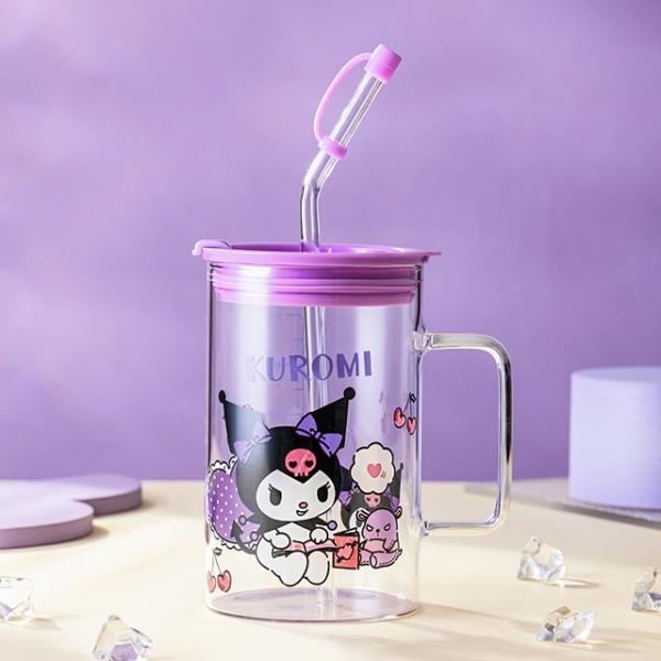 Cốc thủy tinh ống hút Sanrio Kurumi 700ml cốc đựng nước giải khát có tay cầm cốc thủy tinh