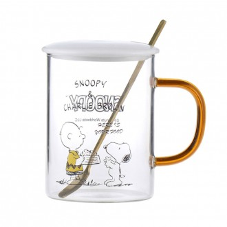 Bộ Thìa Cốc Thủy Tinh Nắp Snoopy 370ml-Gold