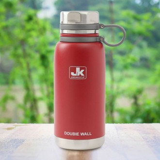 Bình nước, bình giữ nhiệt chân không đôi inox (1L), cốc tập gym trekking (màu đỏ)