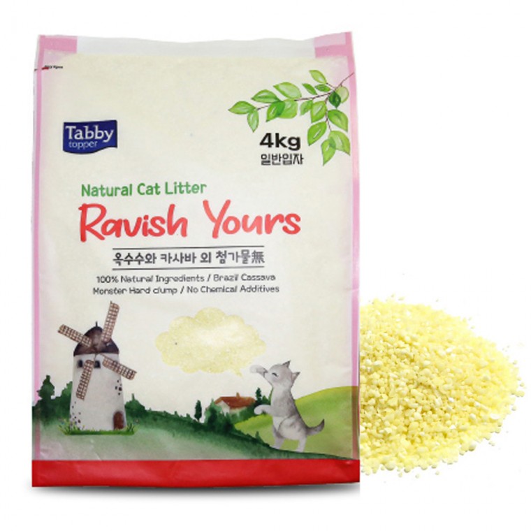 Cát mèo Tebi, cát sắn Rayu 4kg (hạt thường)