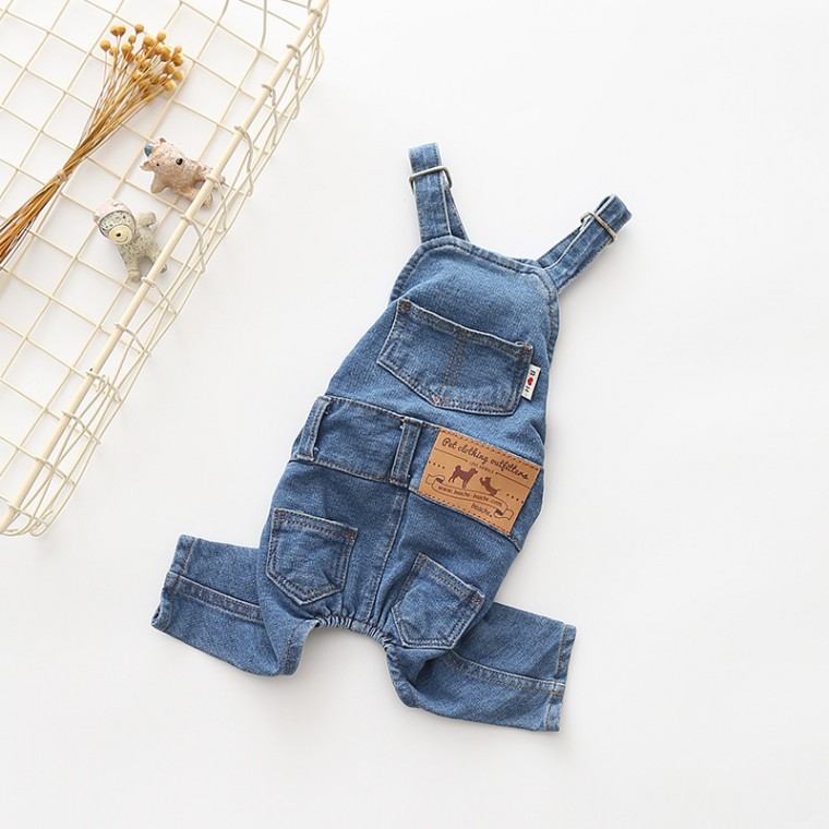 [BND-F30] Quần yếm denim vải thun vá lưng cho chó