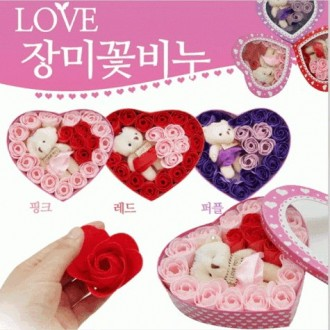 Hoa hồng [Xà phòng hoa hồng LOVE-Rose] Hoa hồng/Hoa xà phòng hoa hồng + Búp bê gấu/Hoa xà phòng hoa hồng/Ngày hoa hồng/Bộ quà tặng/Bao bì hộp