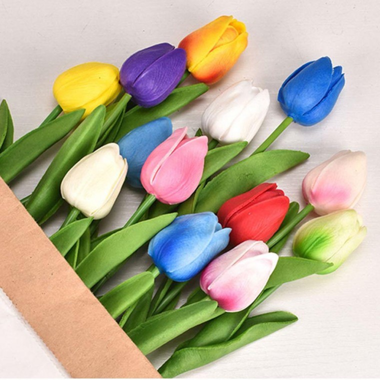 Bộ 10 phụ kiện trang trí nội thất hoa tulip nhân tạo