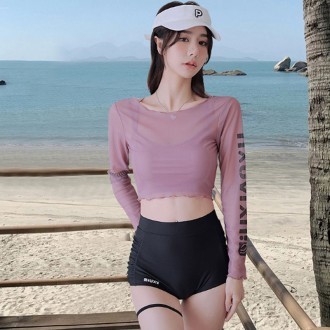 Eunchang] Áo tắm crop diềm xếp nếp thể thao 3 mảnh bikini monokini Rash Guard tích hợp váy chỉnh sửa cơ thể kỳ nghỉ hè