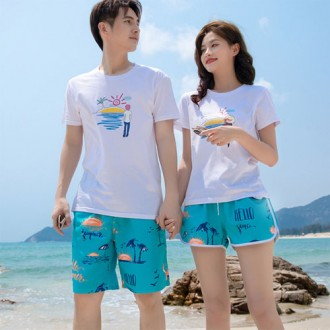 Eunchang] Sunny Hello Blue Swim Top và Bottom Set Áo tắm thời trang đi biển Unisex Cặp đôi thời trang Áo tắm Rash Guard