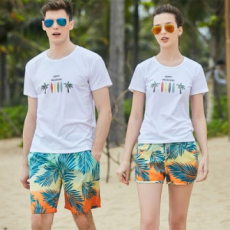 Eunchang] Palm tree gradient bơi trên và dưới set đồ bơi thời trang bãi biển unisex cặp đôi thời trang áo tắm cặp đôi bảo vệ phát ban