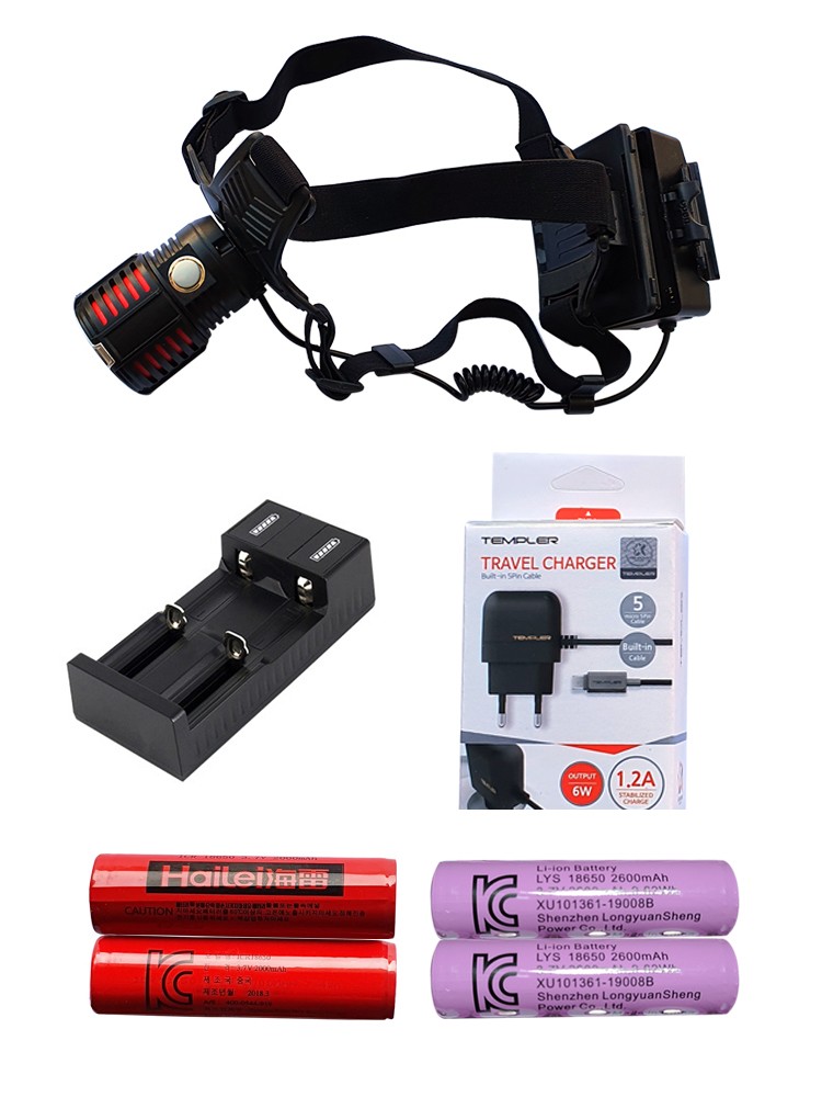 Đèn pha sạc UST XHP50 CREE cắm trại, leo núi, câu cá + pin + sạc + adapter